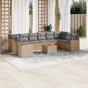 Set divani da giardino 11 pz con cuscini beige in polyrattan