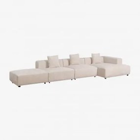 Divano Componibile Chaise Longue Angolare Destro 3 Pezzi Con Puff (↔︎450 Cm) Bruna Velluto A Coste Beige Lin - Sklum