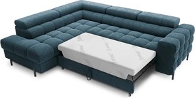 Divano angolare blu allungabile/con contenitore (con penisola a sinistra/a L) con rivestimento in bouclé Ferucce – ELTAP