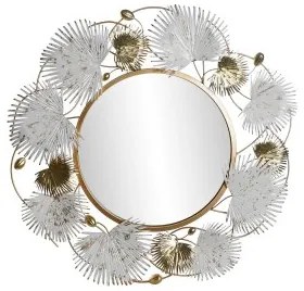 Specchio da parete DKD Home Decor 93 x 7 x 93 cm Cristallo Dorato Metallo Bianco Foglia della pianta