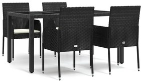 Set da pranzo da giardino 5 pz nero con cuscini in polyrattan