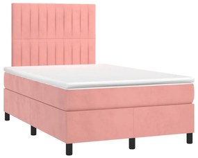 Letto a Molle con Materasso e LED Rosa 120x190 cm in Velluto