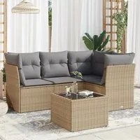 Set Divano da Giardino 5 pz con Cuscini Beige in Polyrattan 3217589