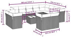 Set Divani da Giardino 13pz con Cuscini Nero in Polyrattan