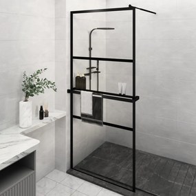 Parete Doccia Con Mensola Nera 100x195 Cm Vetro Esg E Alluminio /