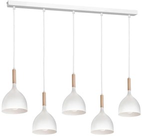 Lampadario a sospensione con filo NOAK 5xE27/60W/230V bianco/legno