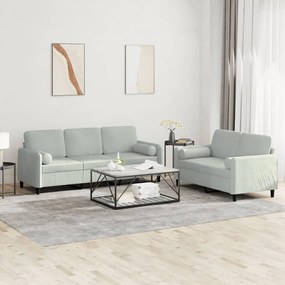 Set Di Divani 2 Pz Con Cuscini Grigio Chiaro İn Velluto /