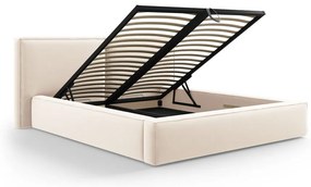 Letto matrimoniale imbottito color crema in velluto con contenitore con rete inclusa 200x200 cm Arendal – Cosmopolitan Design