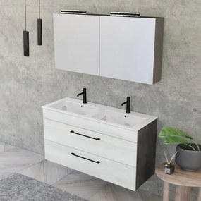 Mobile bagno sospeso 120 cm Smart bianco legno/lava con specchio contenitore