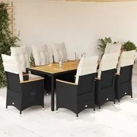 Set da Pranzo da Giardino 9 pz con Cuscini Nero in Polyrattan 3276838