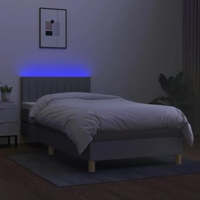 Letto a molle materasso e led grigio chiaro 80x200 cm tessuto