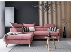 Divano letto angolare in velluto rosa chiaro (angolo sinistro) Sweet Harmony - Miuform