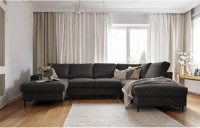 Divano letto angolare in velluto a coste grigio scuro (angolo destro) Lofty Lilly - Miuform