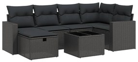 Set divani da giardino con cuscini 7pz nero polyrattan