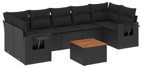 Set Divani da Giardino con Cuscini 8 pz Nero in Polyrattan