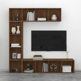 Set mobili libreria / porta tv 3pz rovere marrone 180x30x180 cm