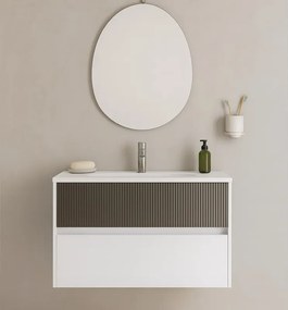 Mobile da bagno sospeso sotto lavabo Niwa 2 cassetti L 89.5 x H 50 x P 45.5 cm bianco e grigio cannettato