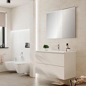 Mobile bagno con lavabo Step L100 x H60 x P46 cm, bianco opaco in mdf cannettato 2 cassetti per vasca centrale