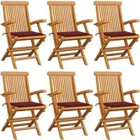 Sedie da Giardino con Cuscini Rosso Vino 6 pz Massello di Teak cod mxl 73802