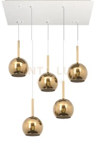 Sosp. bianco rettangolare 5 luci vetri tutti piccolo oro 1155bi-s5 ...