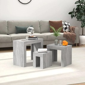 Tavolini Salotto Impilabili 3pz Grigio Sonoma Legno Multistrato /