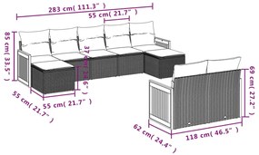 Set Divano da Giardino 10 pz con Cuscini Beige in Polyrattan