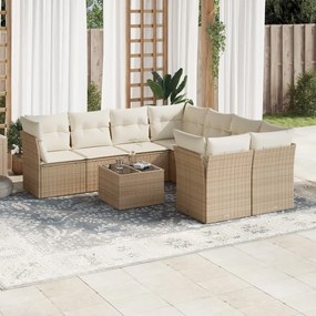 Set divano da giardino 9 pz con cuscini beige in polyrattan