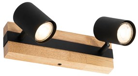 Plafoniera nera con legno 2 luci orientabile rettangolare - Jeana