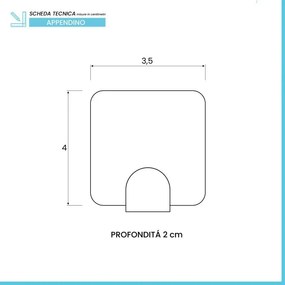 Set appendini adesivi quadrati in acciaio satinato 4 pezzi
