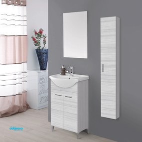 Mobile Bagno A Terra "Stella" Da 55 Cm Composto Da Due Ante Lavabo E Specchio Finitura Grigio