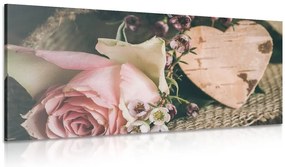 Quadro su tela – Rose e cuore in stile vintage