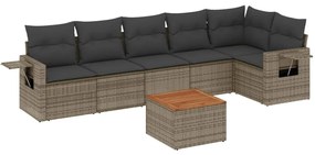 Set divani da giardino 7 pz con cuscini grigio in polyrattan