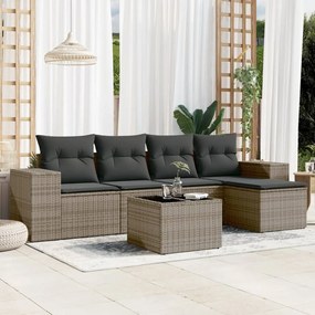 Set divano da giardino 6 pz con cuscini grigio in polyrattan