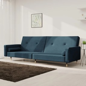 Divano Letto A 2 Posti Con 2 Cuscini Blu İn Velluto /