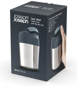 Tazza da viaggio in argento lucido blu scuro 340 ml Sipp - Joseph Joseph