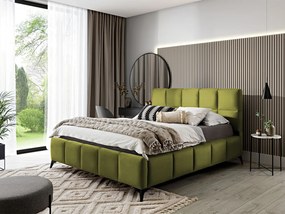 Letto matrimoniale con box contenitore California - 160 x 200 cm , Tessuto verde chiaro