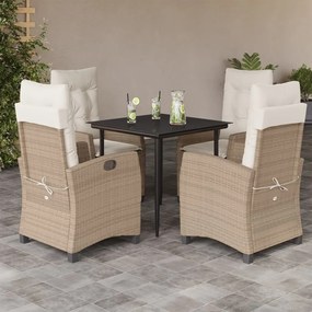 Set da pranzo da giardino 5 pz con cuscini beige in polyrattan