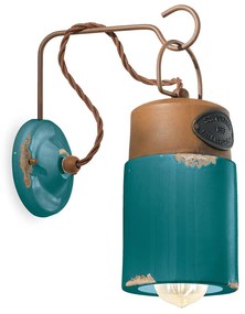 Applique Vintage Industrial Cilindrica Ferro E Ceramica Verde 1 Luce E27