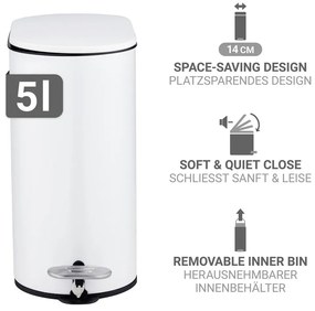 Cestino per la spazzatura bianco opaco in acciaio con pedale 5 l Collungo – Wenko