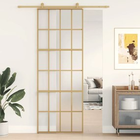 Porta Scorrevole Dorata 76x205 Vetro Smerigliato Esg Alluminio /