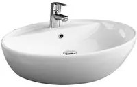 Lavabo d'appoggio monoforo Claim in ceramica bianca con troppo pieno cm 57x44,5