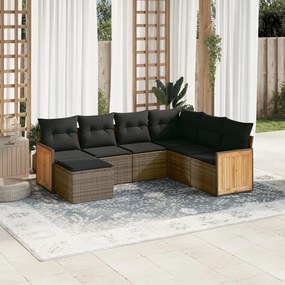 Set divani da giardino 7 pz con cuscini grigio in polyrattan