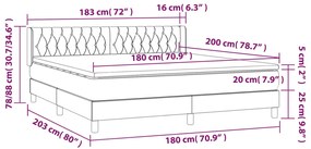 Giroletto a Molle con Materasso Grigio Scuro 180x200 cm Velluto