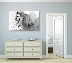 Quadro su tela – Ritratto femminile ad acquerello in bianco e nero