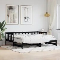 Divano Letto con Letto Estraibile Nero 90x200cm Massello Pino 836158