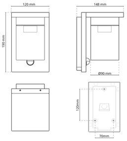 Applique Nera IP54 con Base E27 e Sensore di Movimento - Serie RIGA Base E27