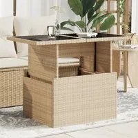 Tavolo da Giardino Piano in Vetro Beige 100x55x73 cm Polyrattan 366059