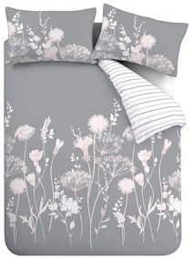 Set copripiumino e federa grigio per letto matrimoniale 200x200 cm Meadowsweet Floral – Catherine Lansfield