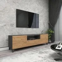 Mobile Porta TV Torsby con Scomparti Chiusi 46 x 140 x 30 cm Antracite / Effetto Rovere [en.casa]