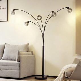 Lampada da terra Lindby Braccio, grigio/nero, vetro, a 5 luci, 204,5 cm